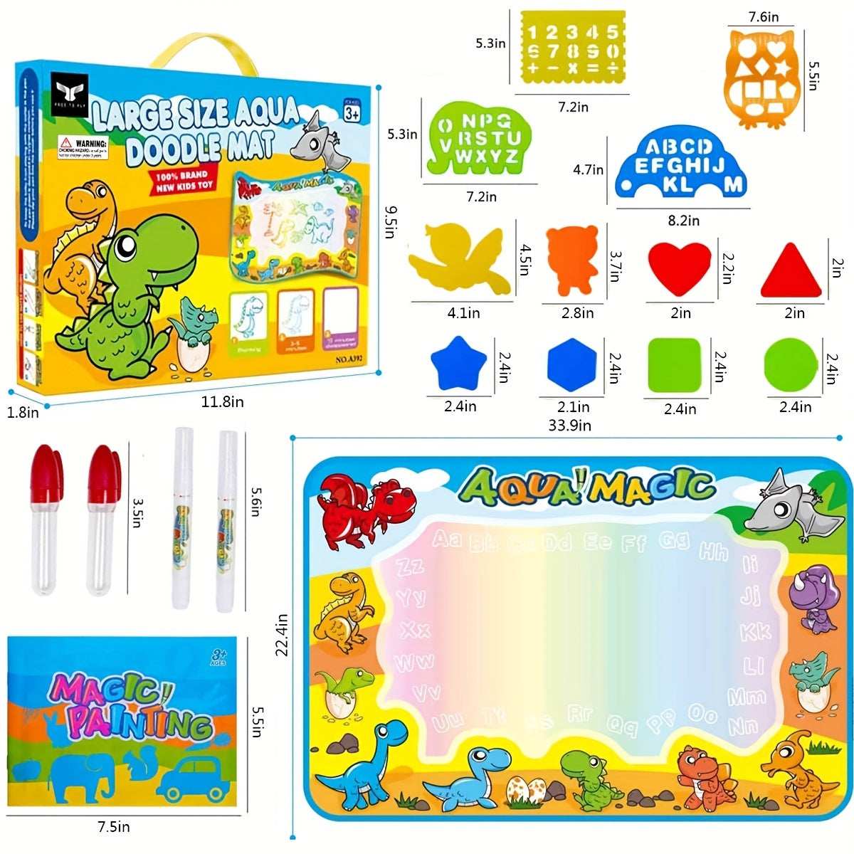 Dinosaur Water Doodle Mat for Kids Ages 3-8