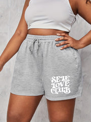  Casual Shorts Women's Plus Letter Print Elastic Drawstring