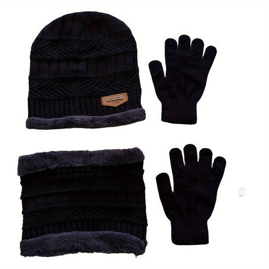 Winter Hat Scarf Gloves Set Men Women Thermal Knitted Beanie