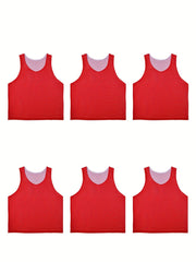 6pcs Solid Soccer Jerseys Active Mesh Sports Pinnies For Aged 12-18 120-155lbs