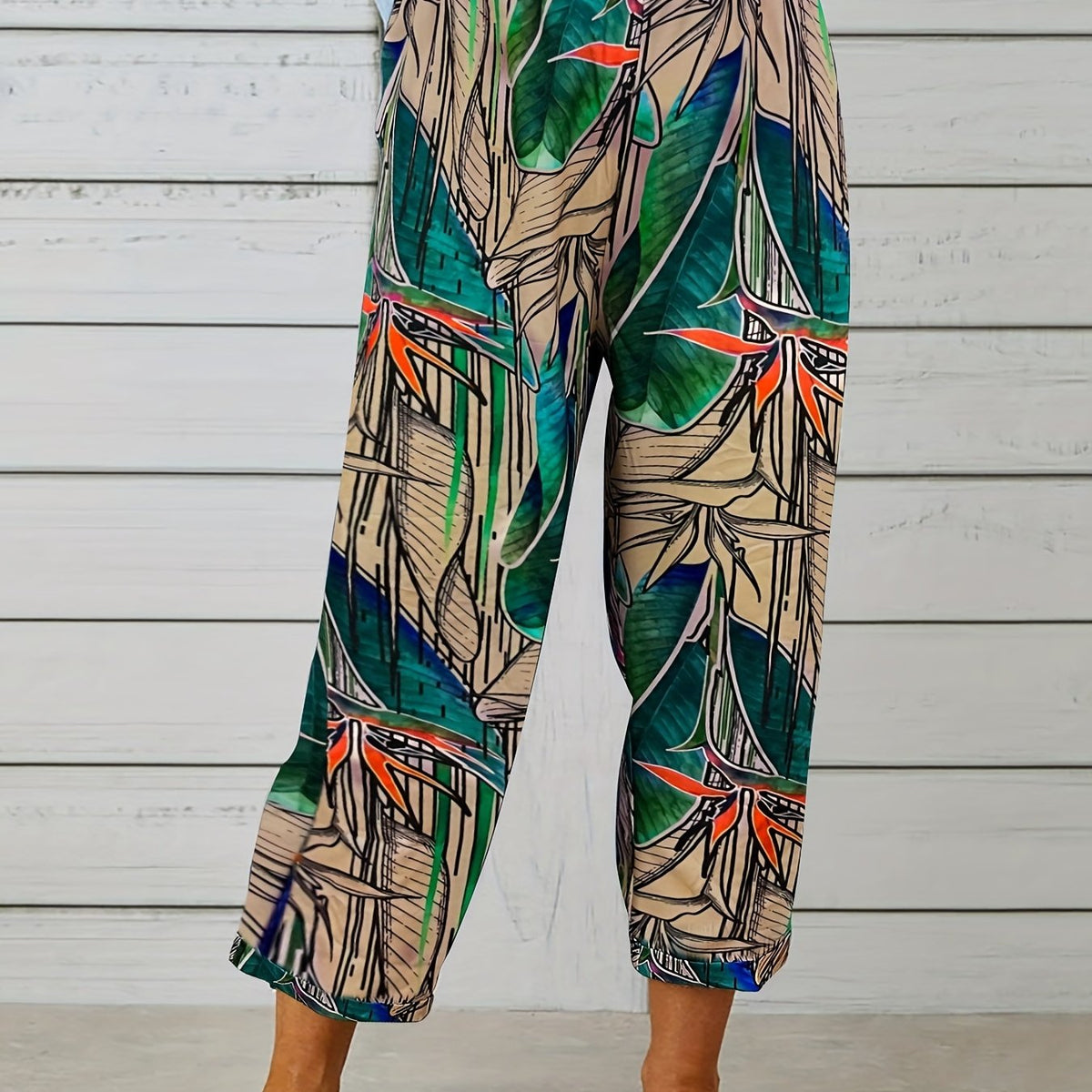  Colorblock Geometric Print Drawstring Pants
