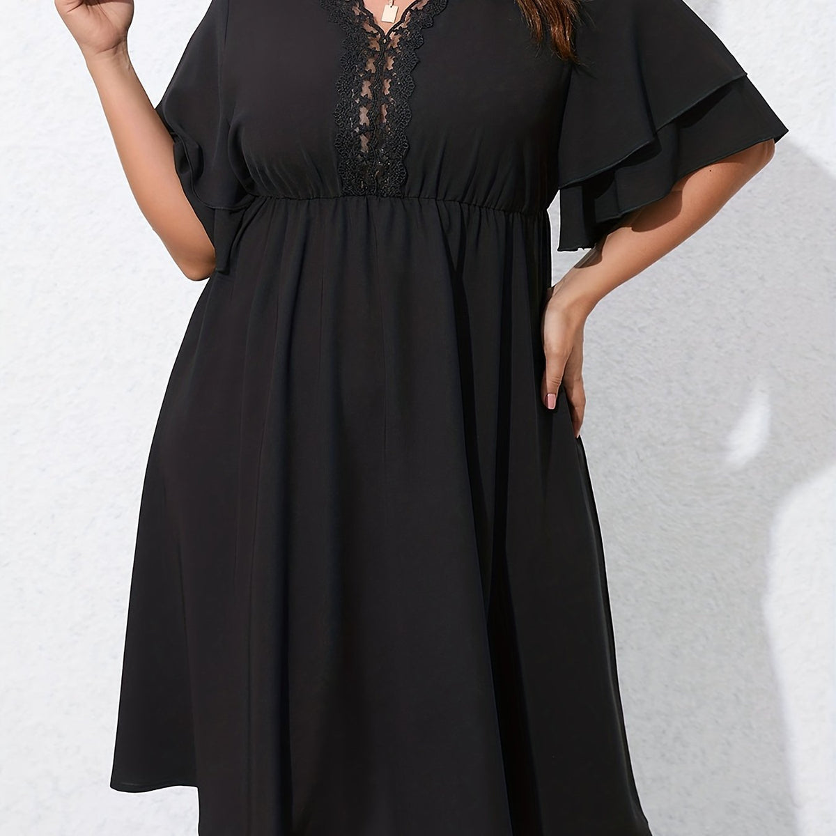  V Neck Layered Sleeve Dress
