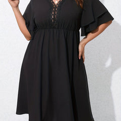  V Neck Layered Sleeve Dress