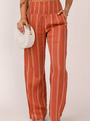  Stripe Print Wide Leg Trousers