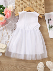 Girls Flower Decor Sleeveless Mesh Princess Dress Summer Kids Clothes