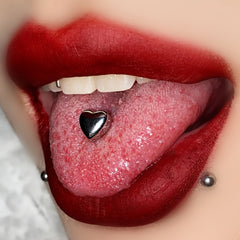 Love Heart Tongue Barbell Ring Piercing 14g