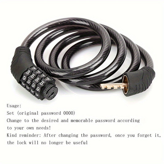 Mountain Bike 4-Digit Combo Lock Steel Wire Chain Cycling Equipment