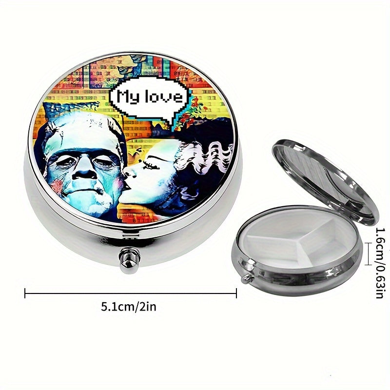 Mini Portable Pill Case with 3 Compartments Unique Horror Monster Love Design