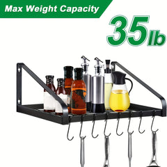 Hanging Pot Rack Wall Mounted Organizer with 8 Hooks