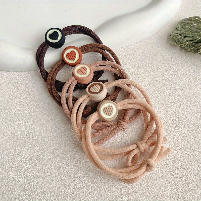 5pcs Love Heart Pattern Leather Band Hair Rope
