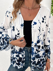  Floral Print Bell Sleeve Open Front Cardigan