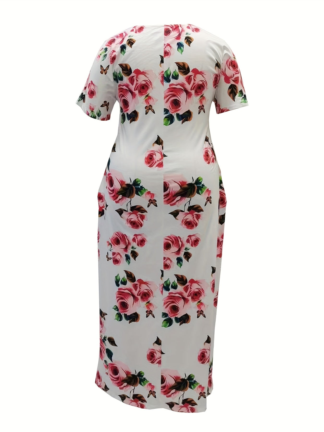 Floral Print Round Neck Short Sleeve Maxi Dress With Pockets