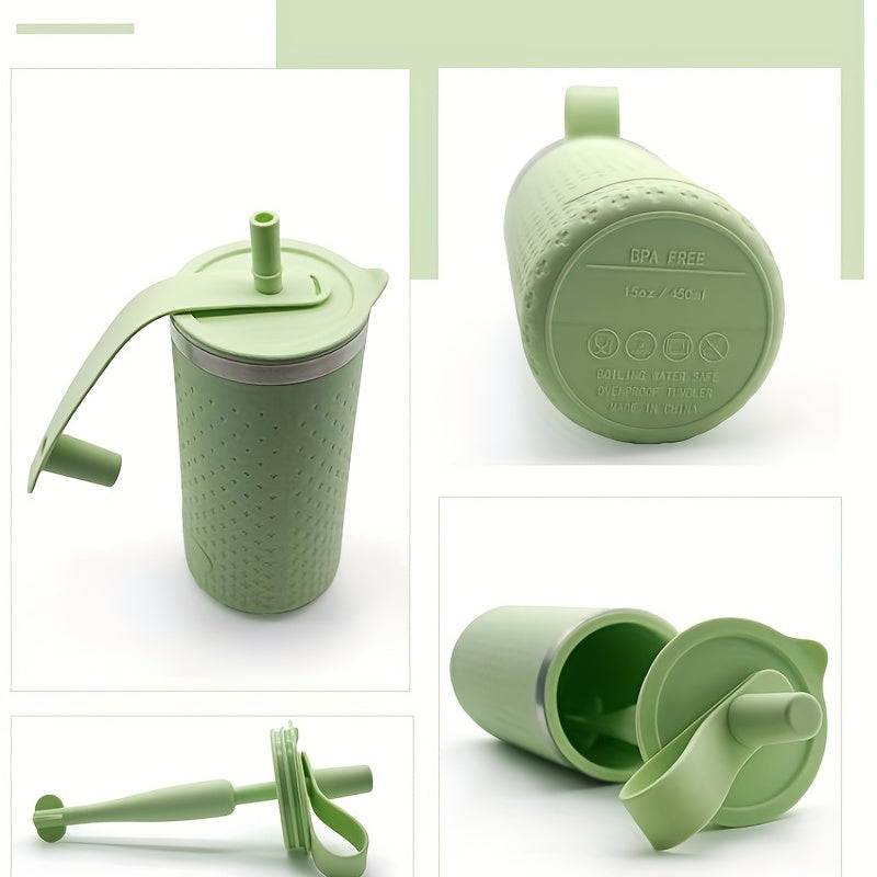 15Oz Silicone Handheld Drinking Kettle Leakproof Straw Water Cup