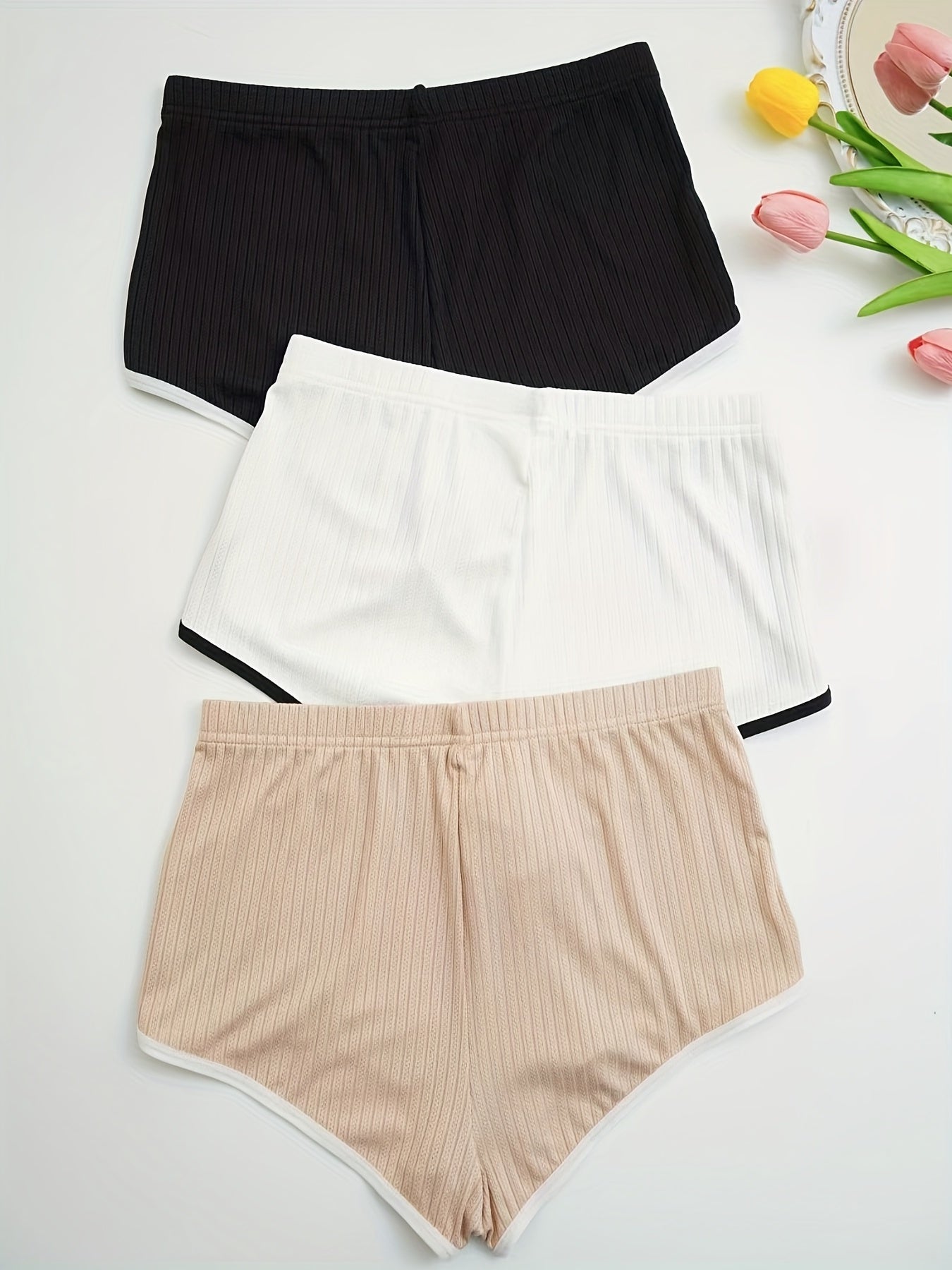Colorblock Trim Lounge Bottoms Elastic Waistband Shorts Womens Loungewear