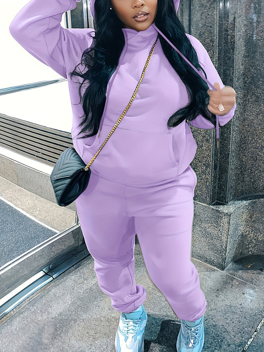  Solid Long Sleeve Hoodie & Joggers Set