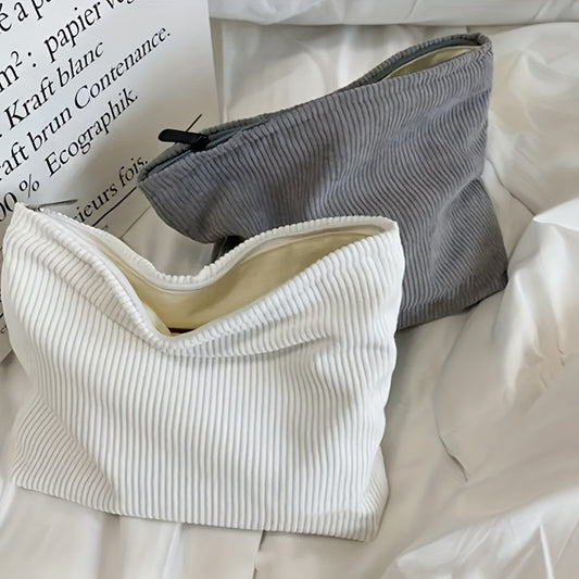 Corduroy Makeup Bag Large Capacity Toiletry Pouch Vintage Organizer