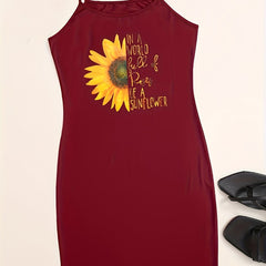  Slogan & Sunflower Print Cami Dress