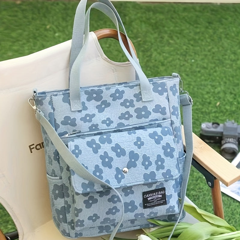 Flower Print Tote Bag Nylon Lightweight Casual Commuter Bag