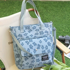 Flower Print Tote Bag Nylon Lightweight Casual Commuter Bag