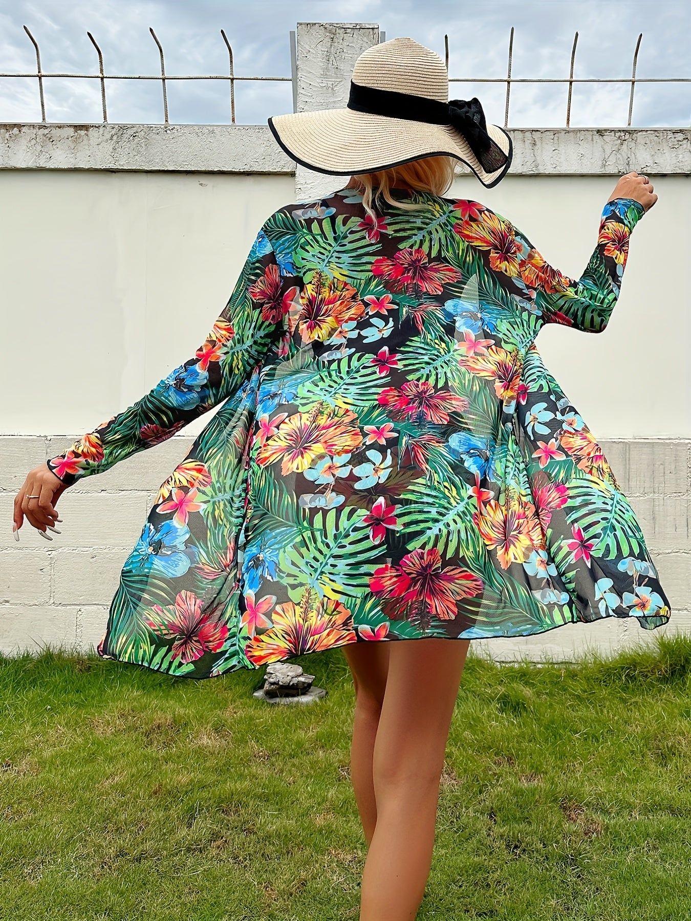Floral Print High Waist Bikini Set With Cover Up 3 Piece Swimsuit
