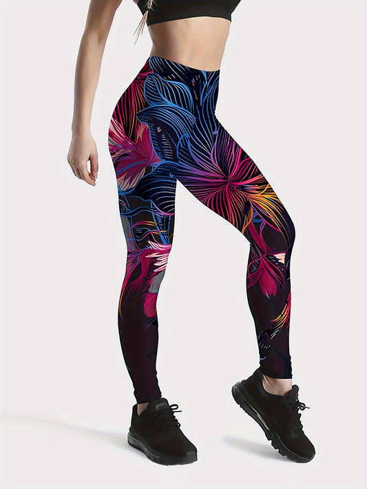 Flower Print Mid Waisted Yoga Pants Fitness Leggings