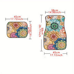 4pcs Colorful Floral Car Floor Mats Water Absorbent Non-slip Stain Resistant