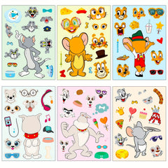 6pcs Big Head Cartoon Kitten Face Changing Stickers Puzzle Stickers