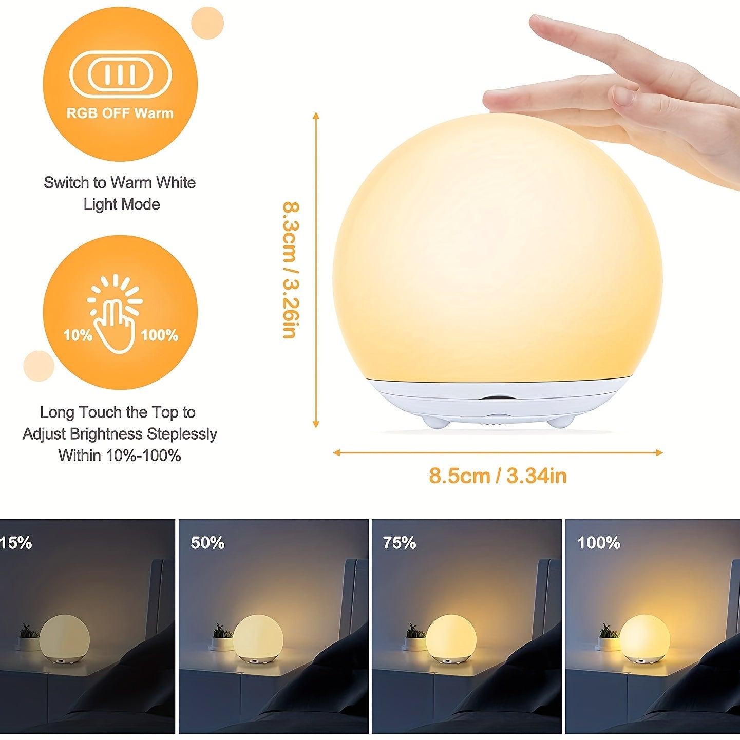 Bright Rechargeable Night Light for Children, RGB Warm Red LED Night Light