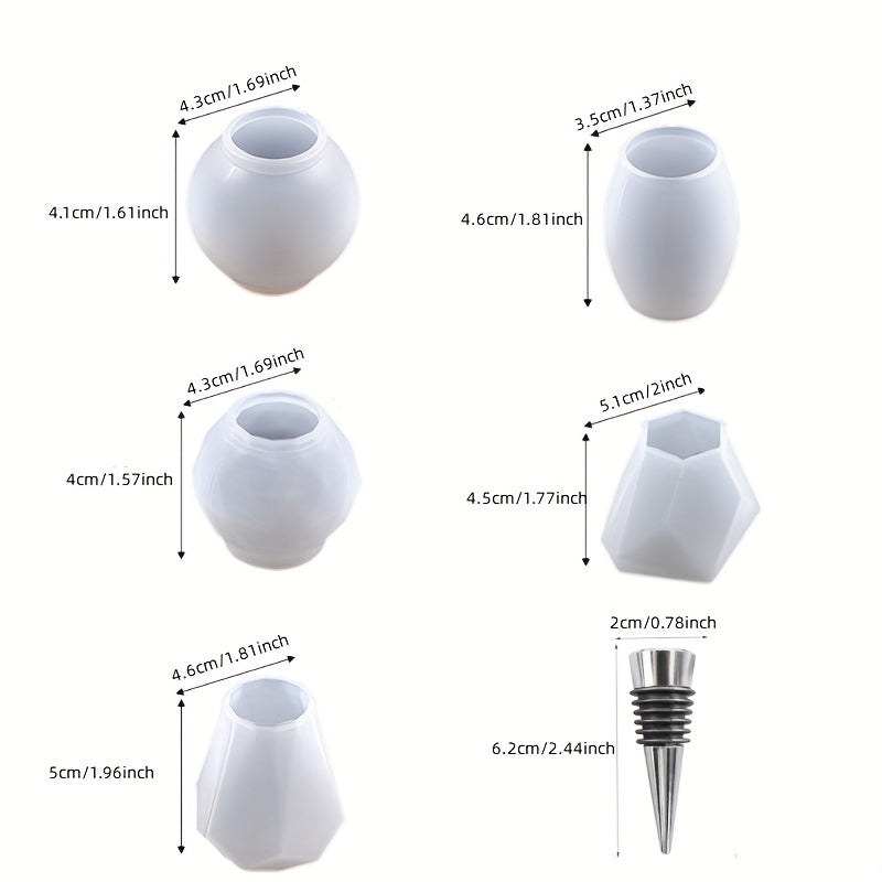 5pcs Geometric Spherical Wine Bottle Stopper Resin Mold