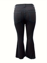 Casual Jeans Women's Plus Solid Ripped Raw Trim High Rise Jeans