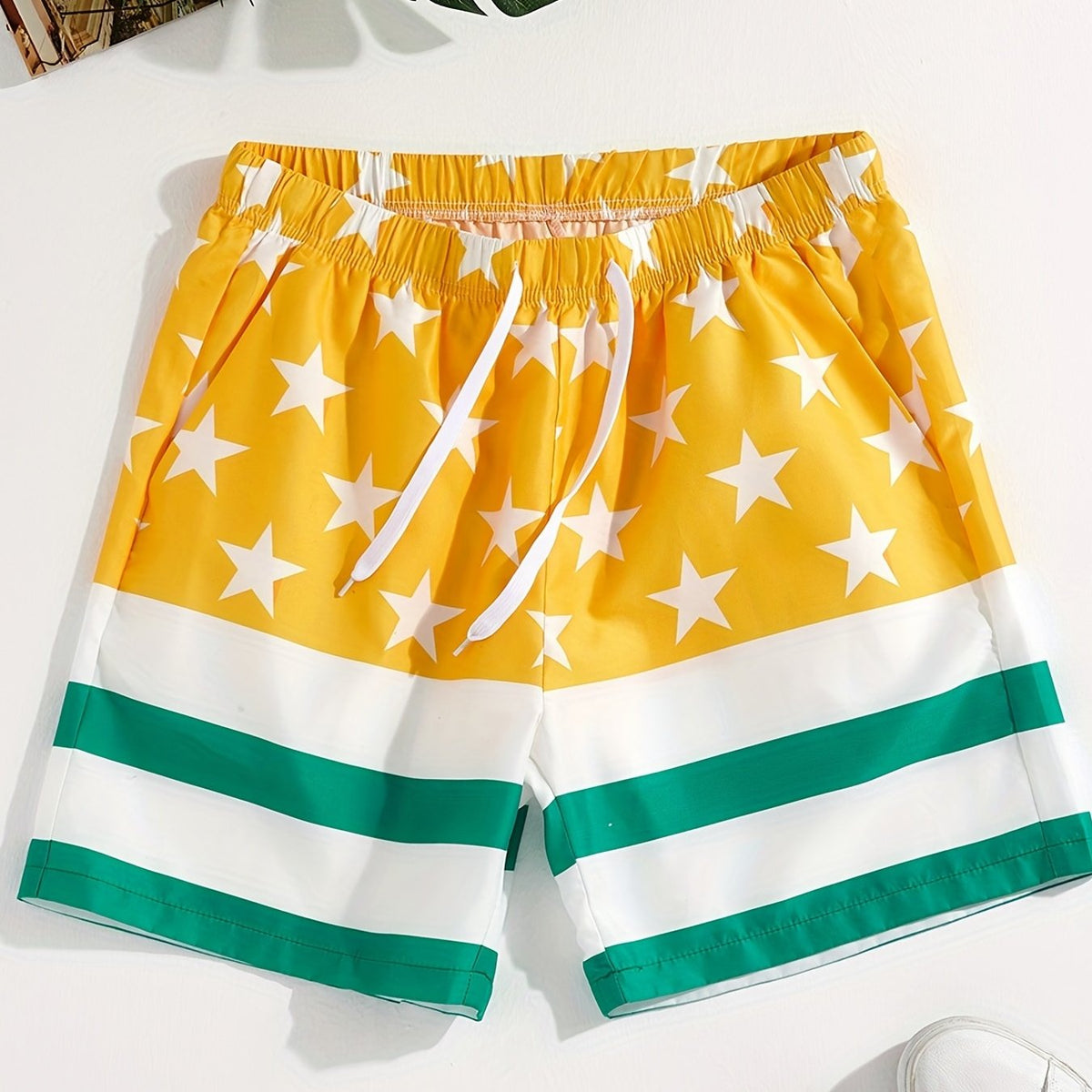 Men's Star & Stripe Pattern Shorts Active Drawstring Shorts For Workout Outdoor