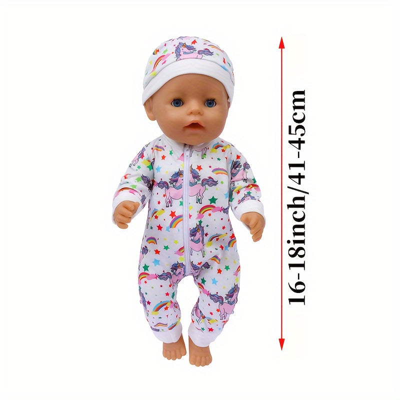 Cartoon Pattern Baby Doll Onesie Outfit for 16-18 Inch and 40 Newborn Dolls