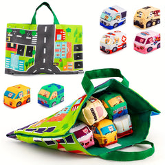 6 Soft Car Toys with Game Mat Storage Bag