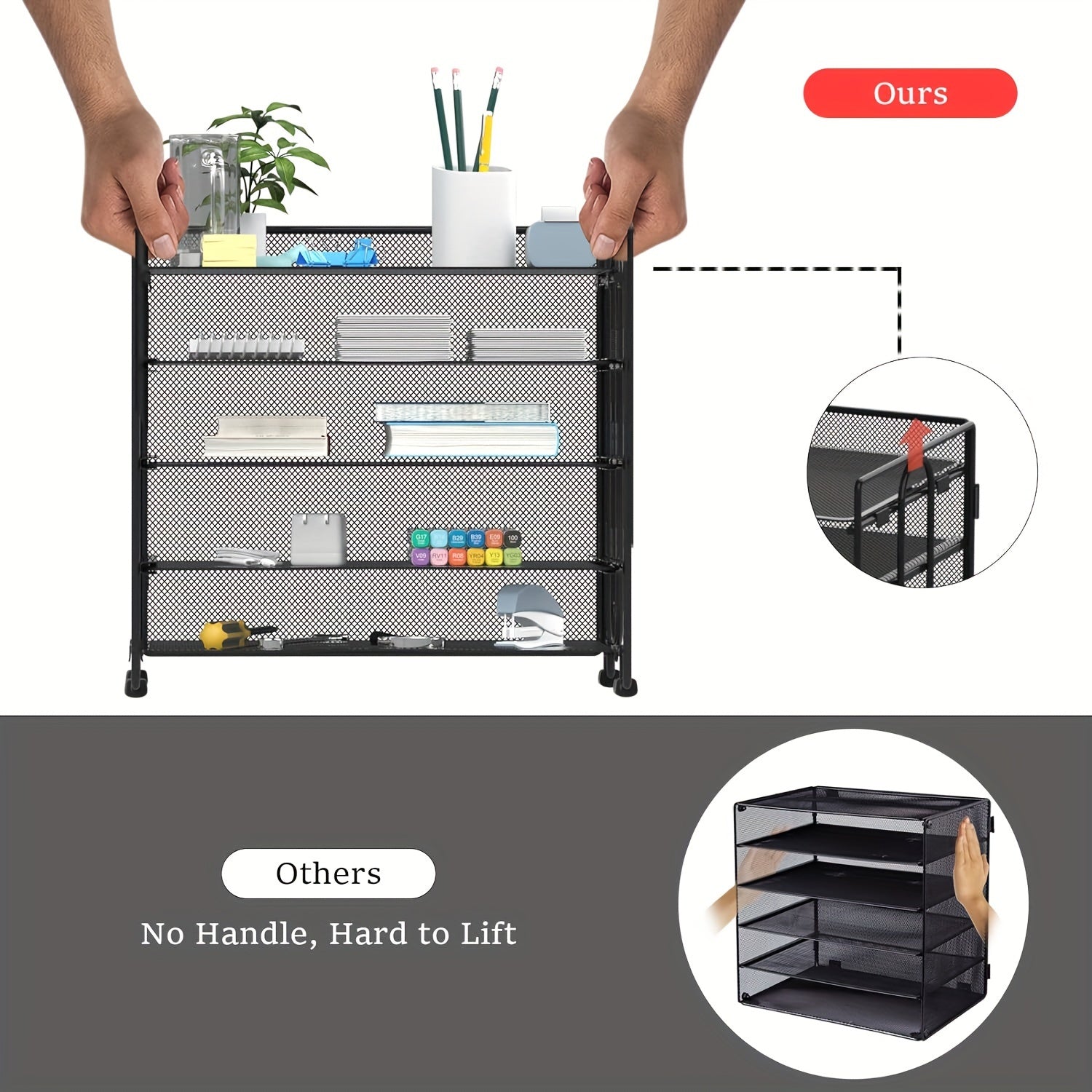 Mesh Desk Organizer Stackable Letter Trays Carbon Steel Foldable Rust Resistant
