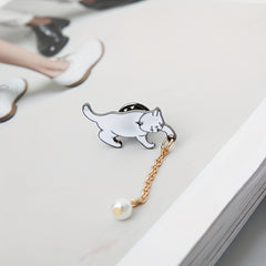 Cute Kitten Pearl Tassel Brooch for Jackets and Hats