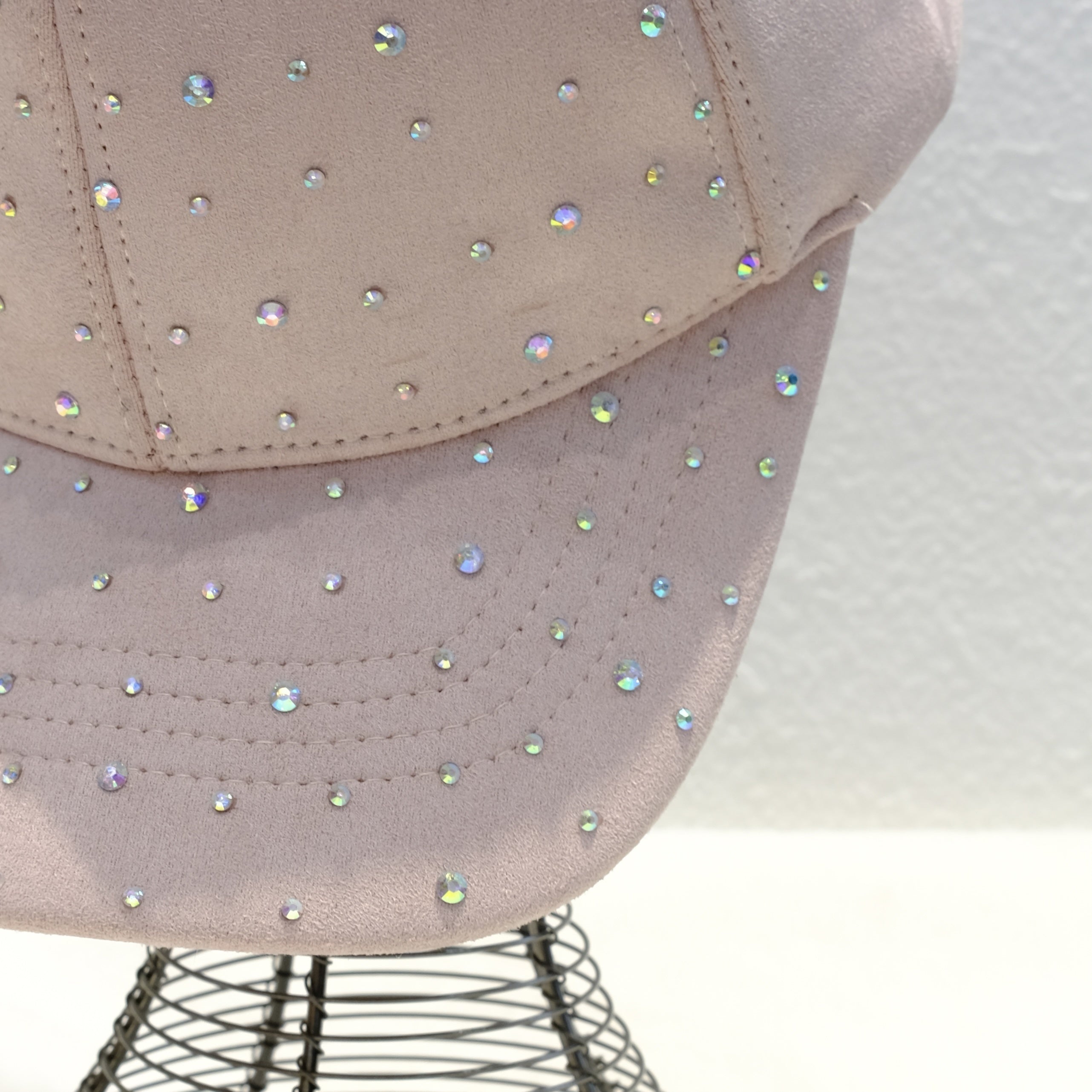 Pink Suede Baseball Cap Full Rhinestone Decor Sunscreen Dad Hats