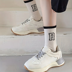 5 Pairs Letter Print Socks Comfy & Breathable Mid Tube Women's Stockings