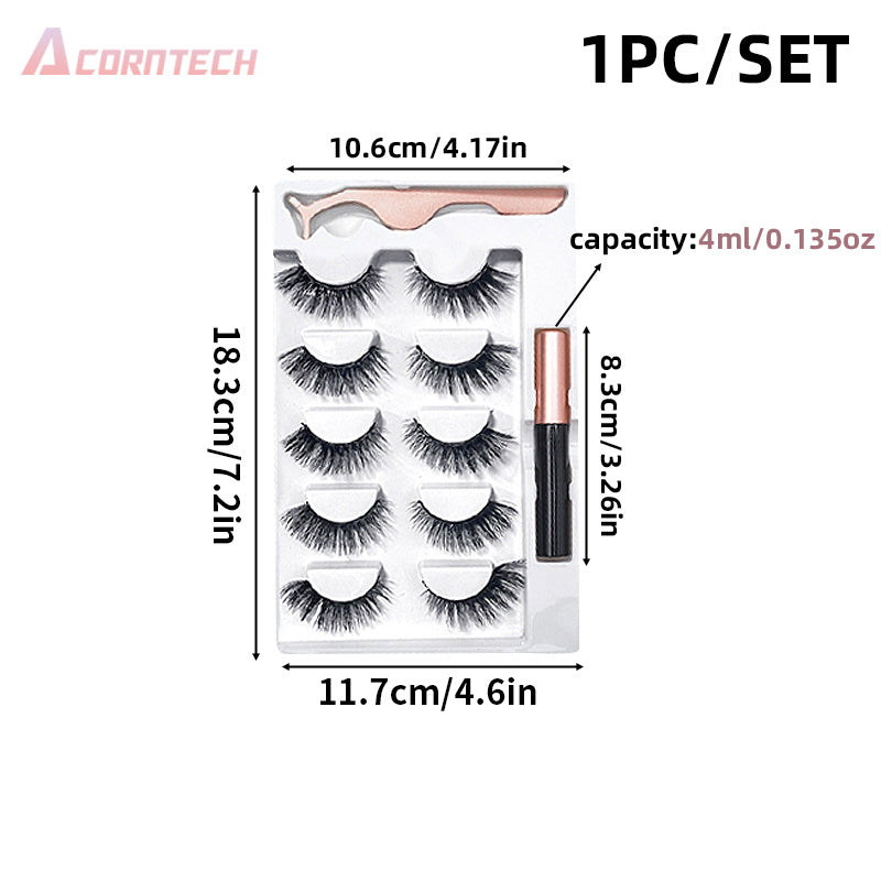 5 Pairs Magnetic False Eyelashes Set With Liquid Eyeliner And Tweezers