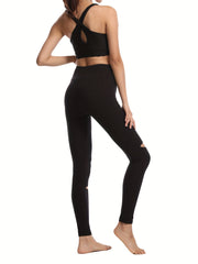 High Waist Cutout Yoga Leggings with Ripped Knees