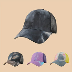 Ponytail Tie Dye Trucker Hat Unisex Baseball Cap Mesh