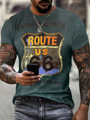 Men's Letter Print Tee Shirt Casual Round Neck Stretch Top for Summer