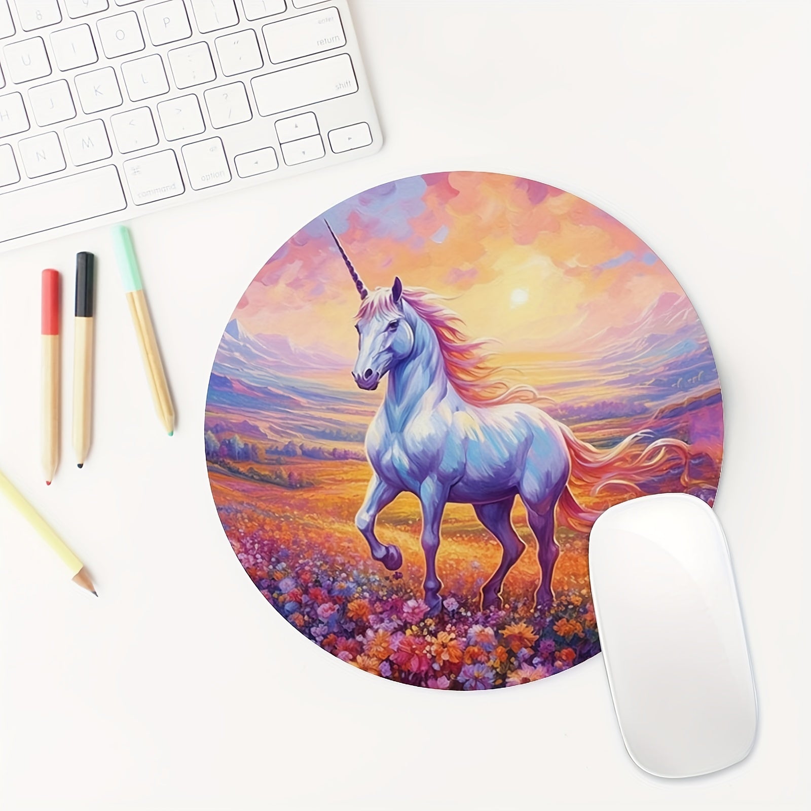 Unicorn Gaming Mouse Pad for Women and Girls Round Mousepad Non-slip Rubber Mat
