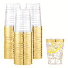 20pcs Golden Plastic Cups 10oz Clear Disposable Wine Glasses Fancy Party Cups
