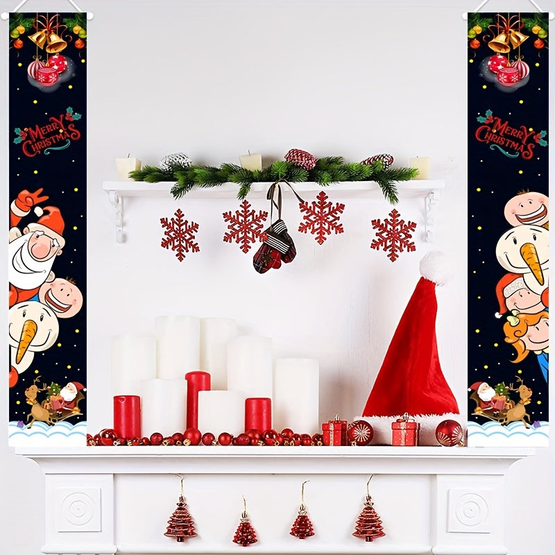 Christmas Porch Couplet Sign Banner Santa Hangs Decorations