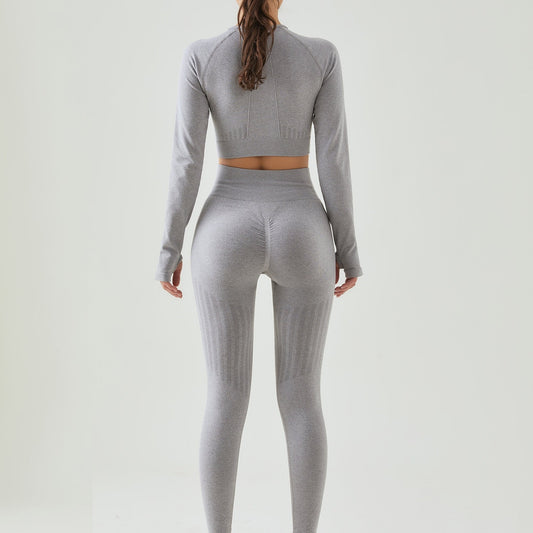 2pcs Yoga Set: Long Sleeve Top & High Waist Leggings, Women's Activewear