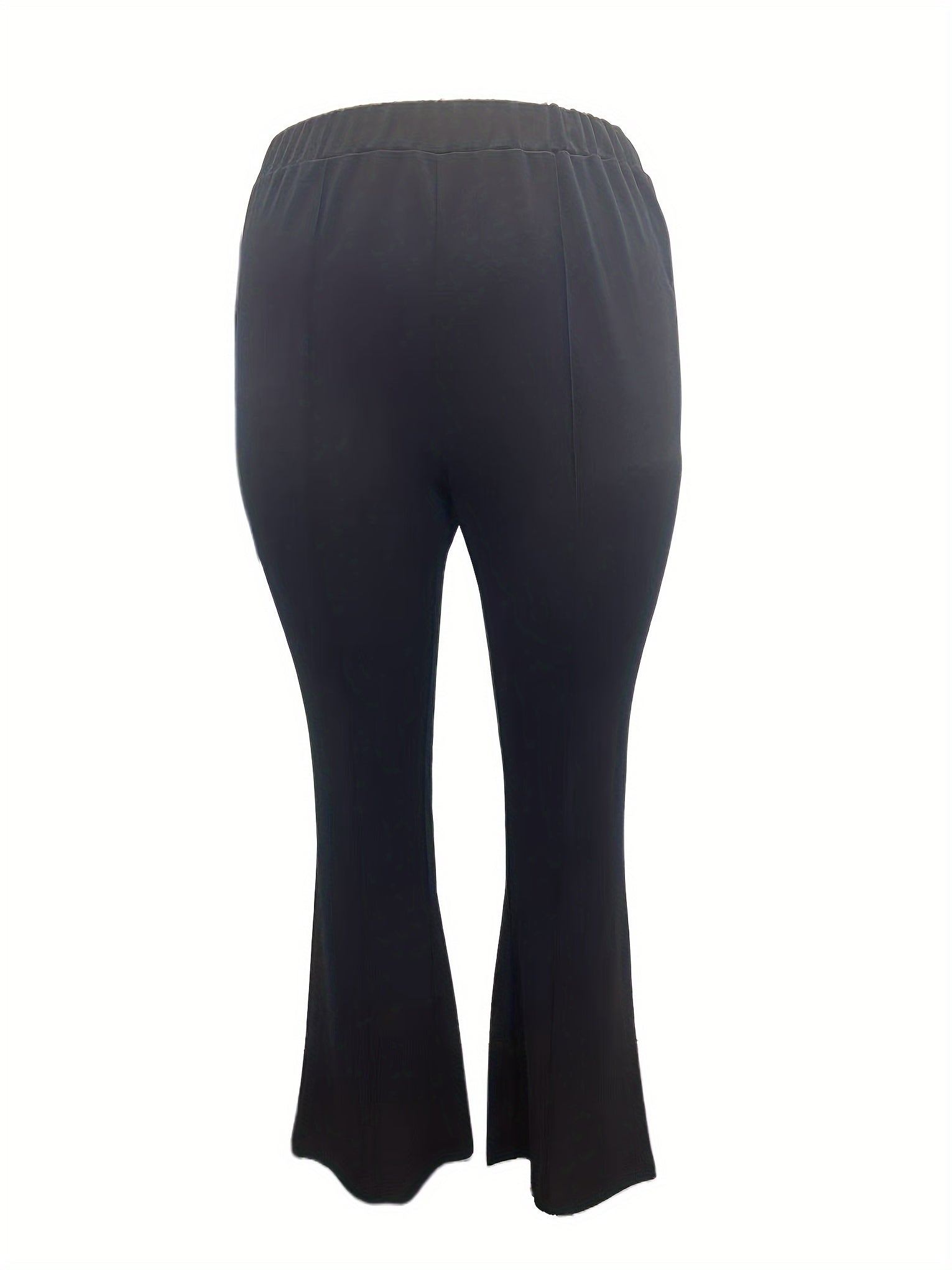  Solid High Rise Flared Leg Stretch Trousers