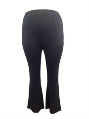  Solid High Rise Flared Leg Stretch Trousers