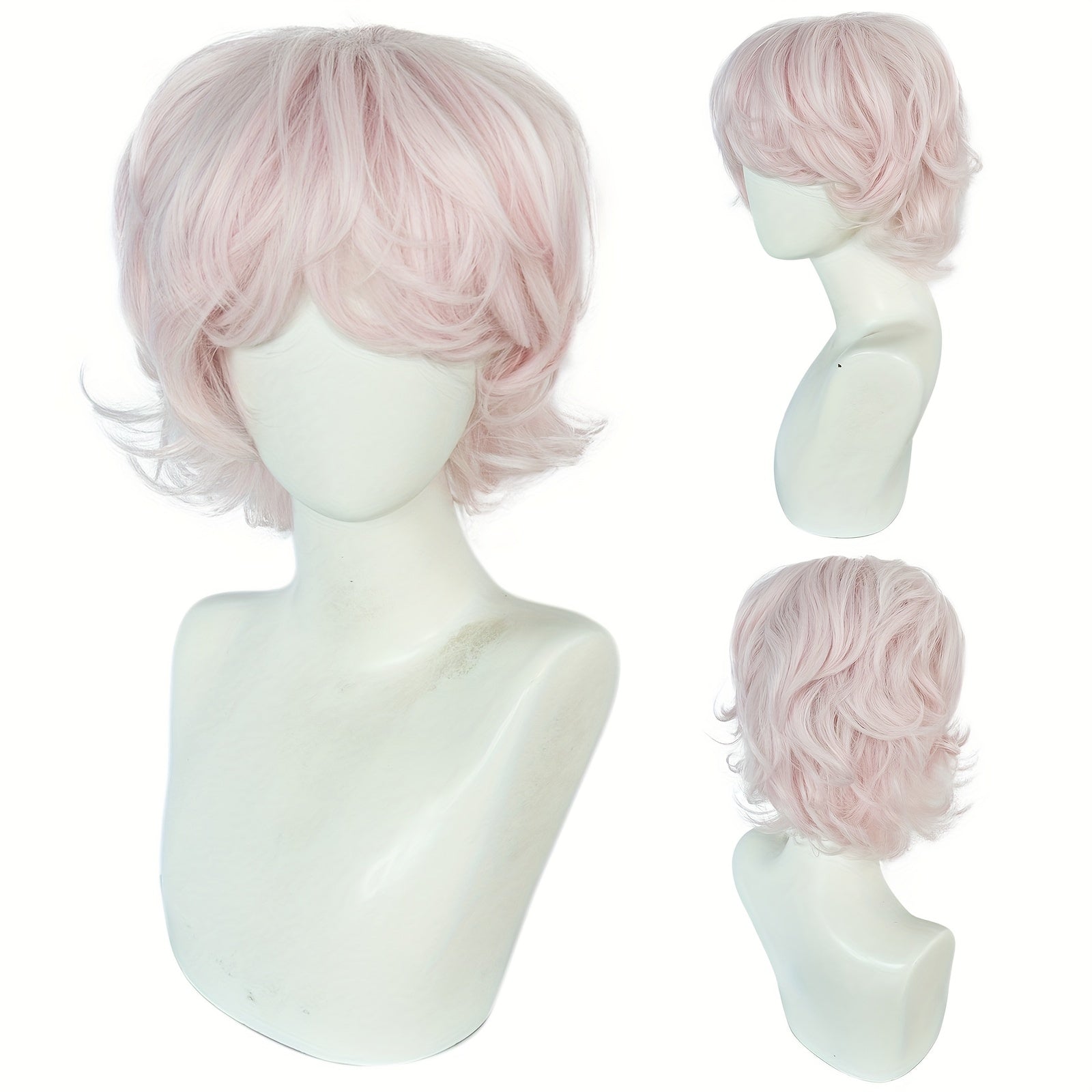 Short Wavy Men's Cosplay Wig with Bangs and Wig Cap