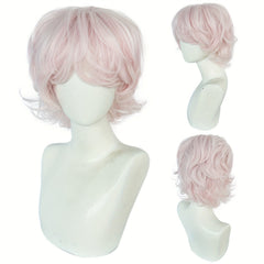 Short Wavy Men's Cosplay Wig with Bangs and Wig Cap