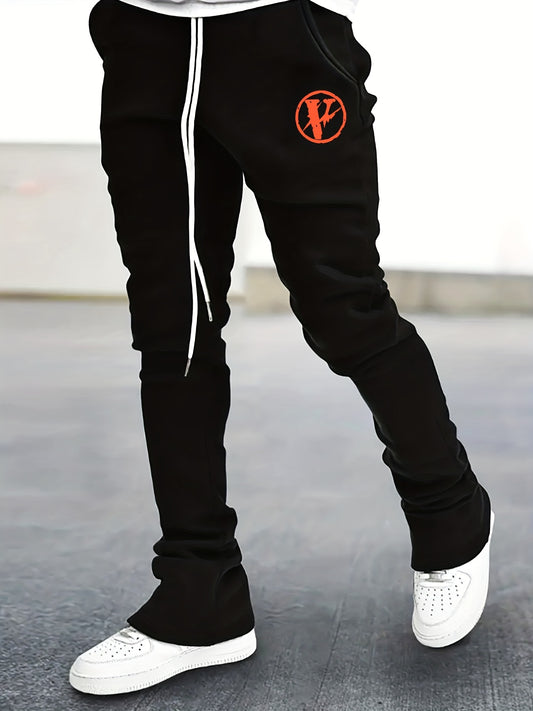 Men's V Pattern Drawstring Flare Pants
